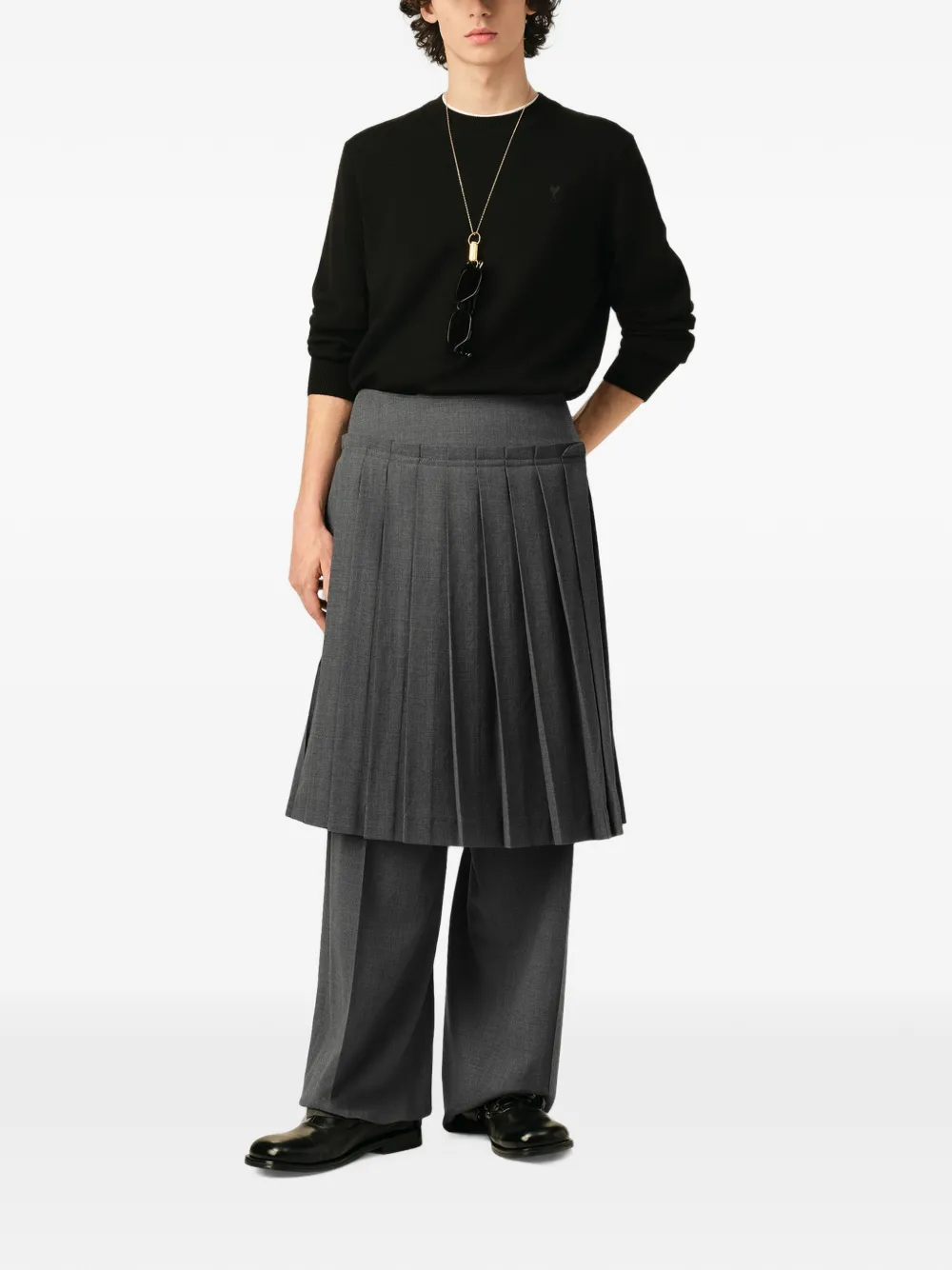 AMI Paris Wollen midi-rok met plooien Grijs