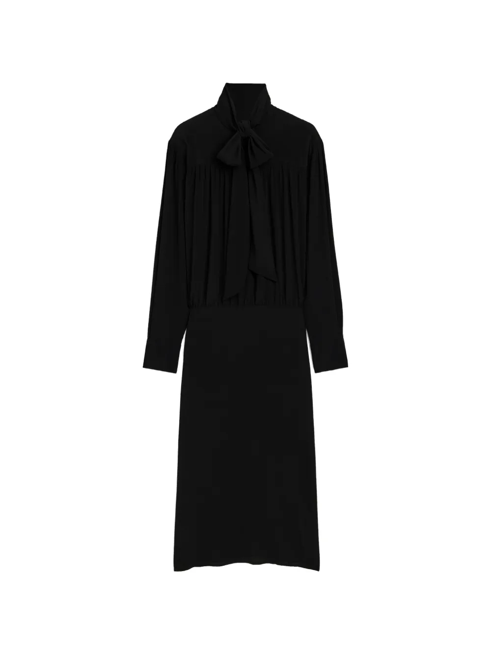 AMI Paris Abito midi in misto seta con collo lavallière - Nero
