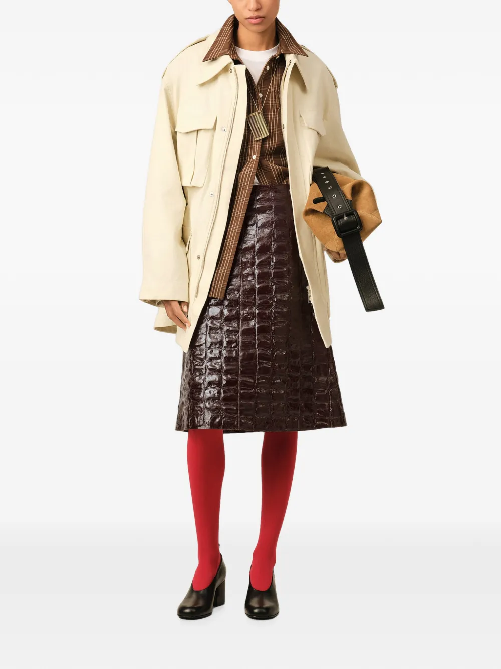 AMI Paris Leren midi-rok Rood