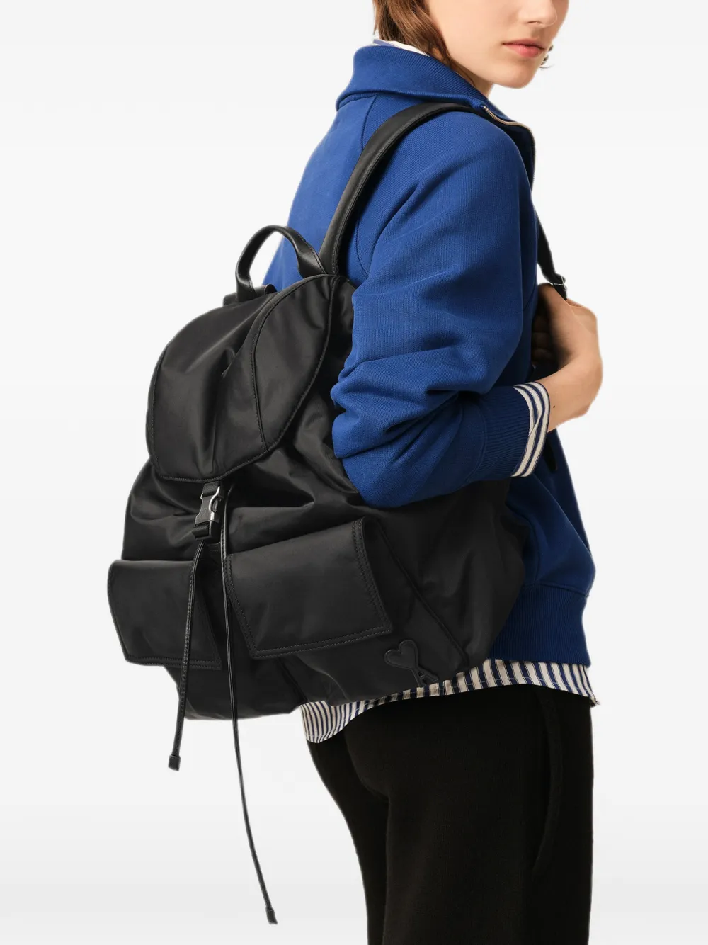 AMI Paris Marcel nylon rugzak met klep Zwart