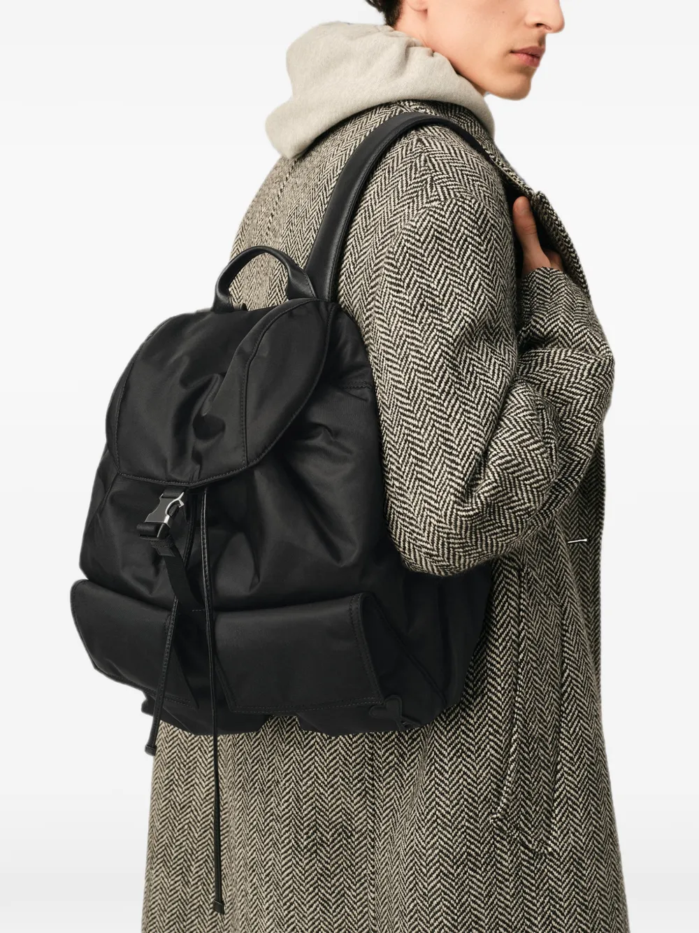 AMI Paris Marcel nylon rugzak met klep Zwart