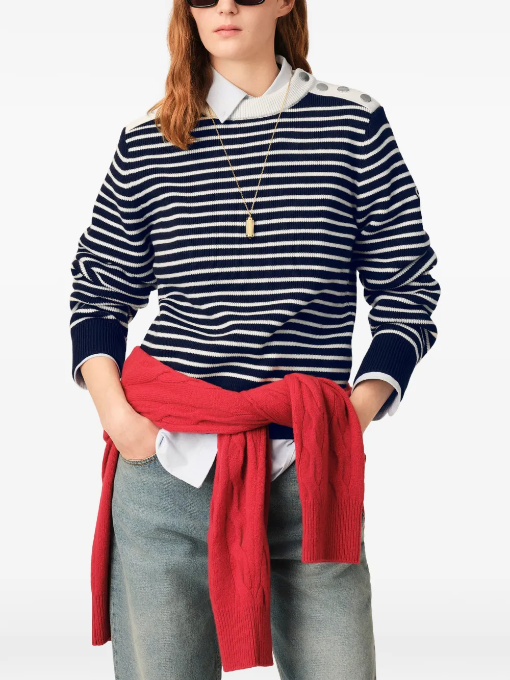 AMI Paris Gestreepte wollen trui met ronde hals Blauw