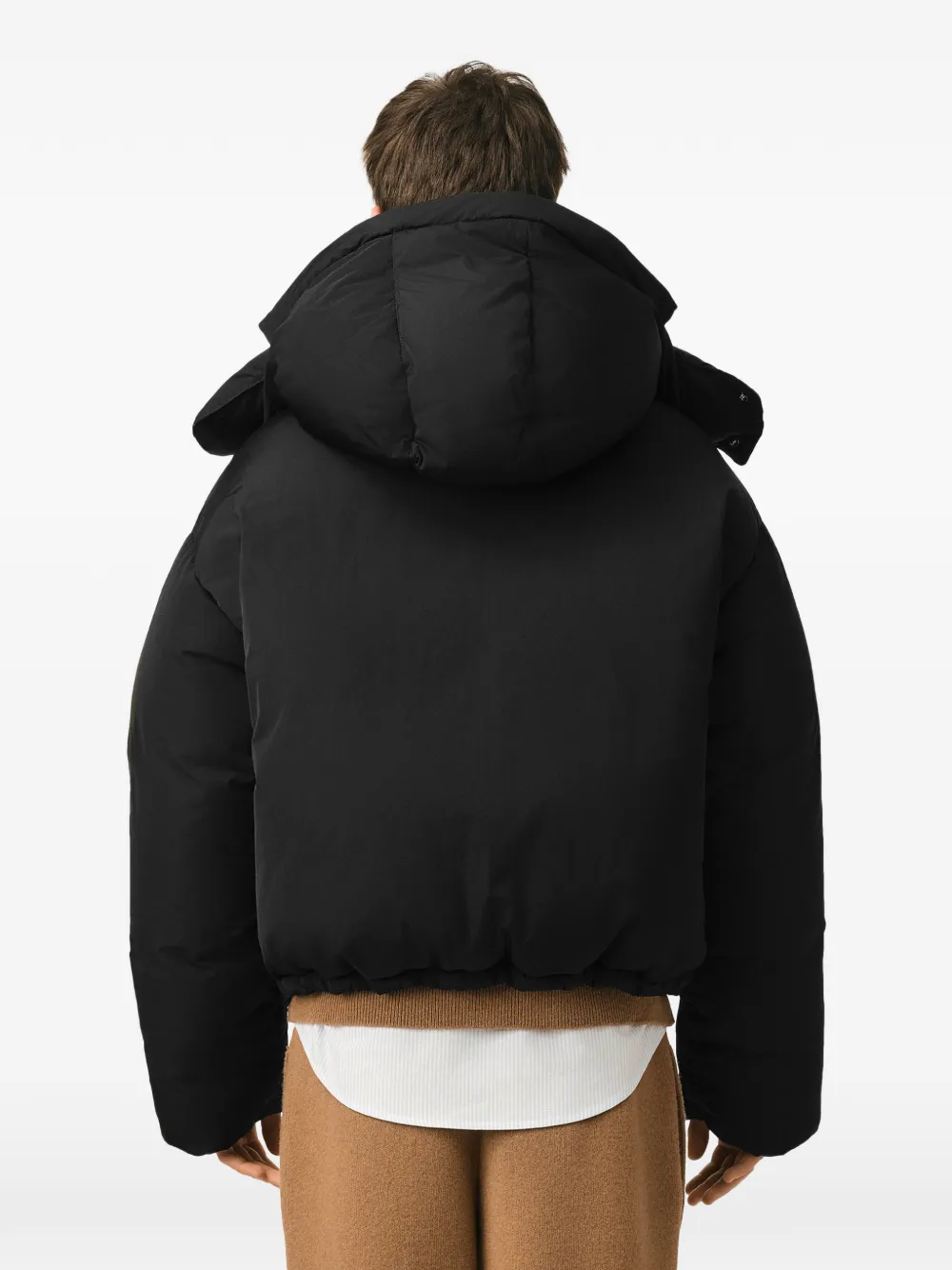 AMI Paris Nylon en katoenen donsjas met Ami de Coeur en capuchon Zwart