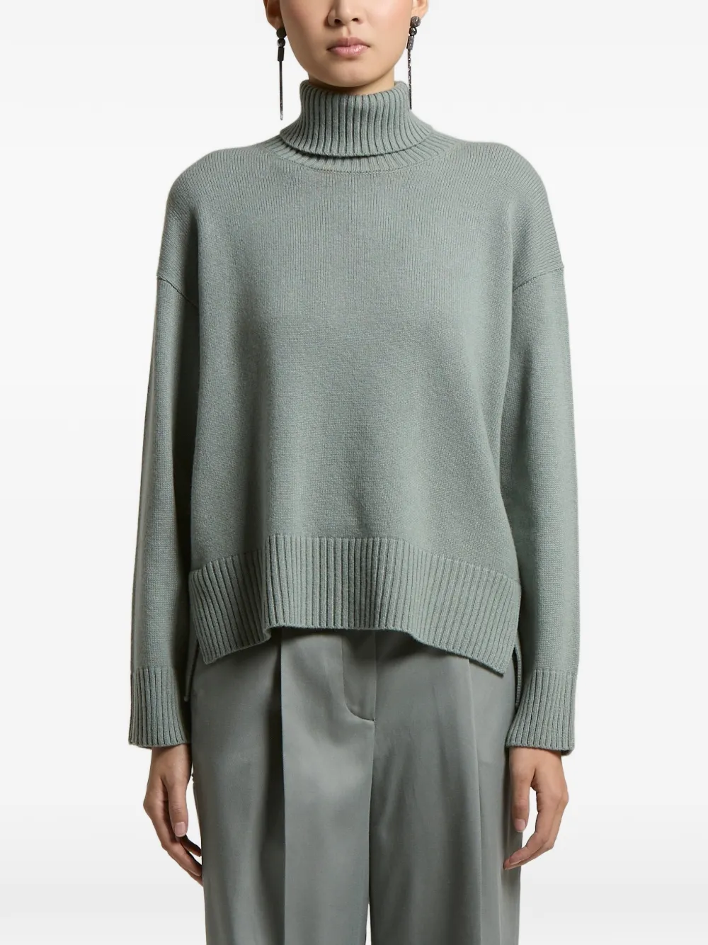 Peserico roll-neck side-slit sweater - Grün