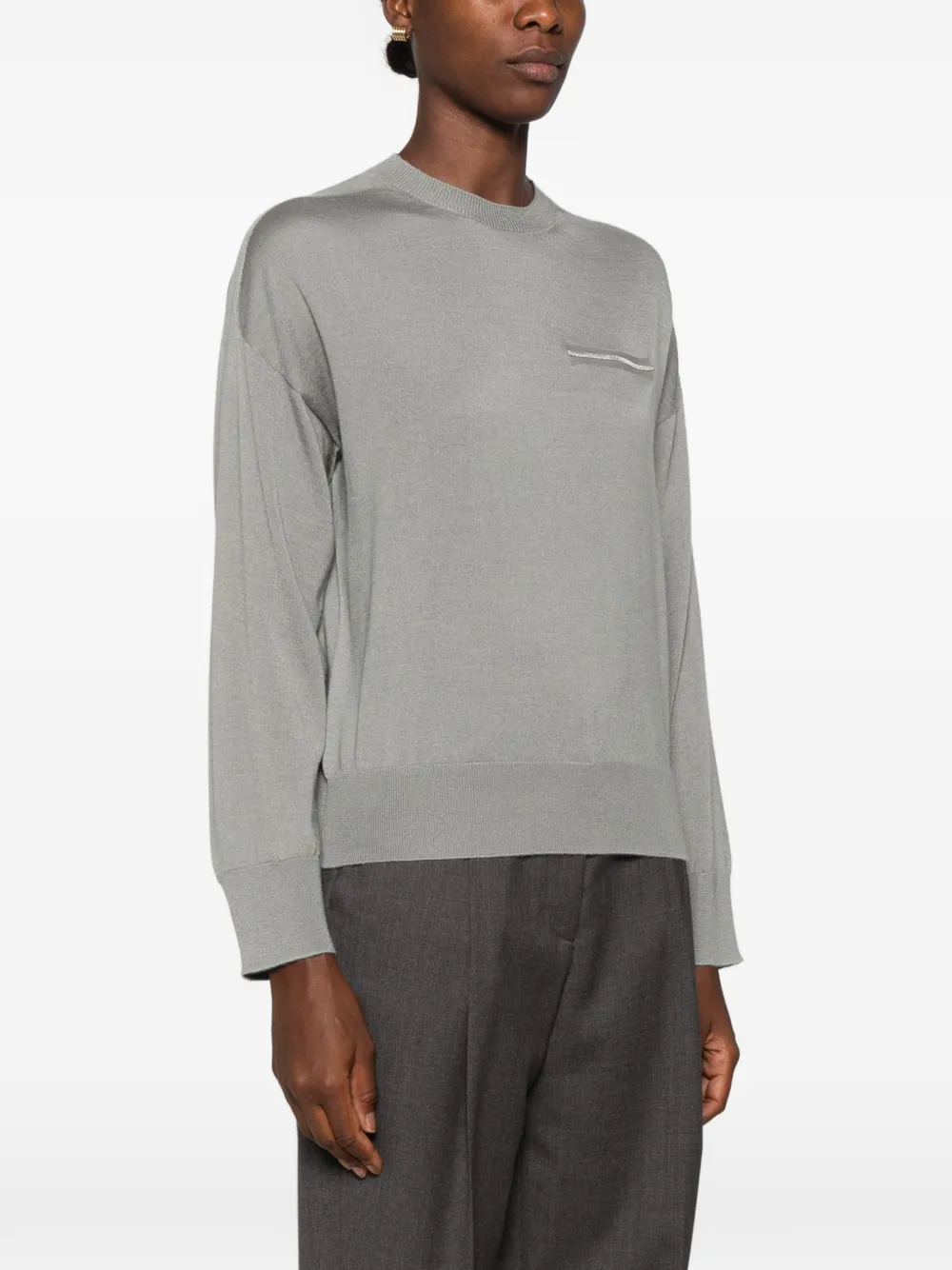 Peserico embellished-trim long-sleeve T-shirt Grijs