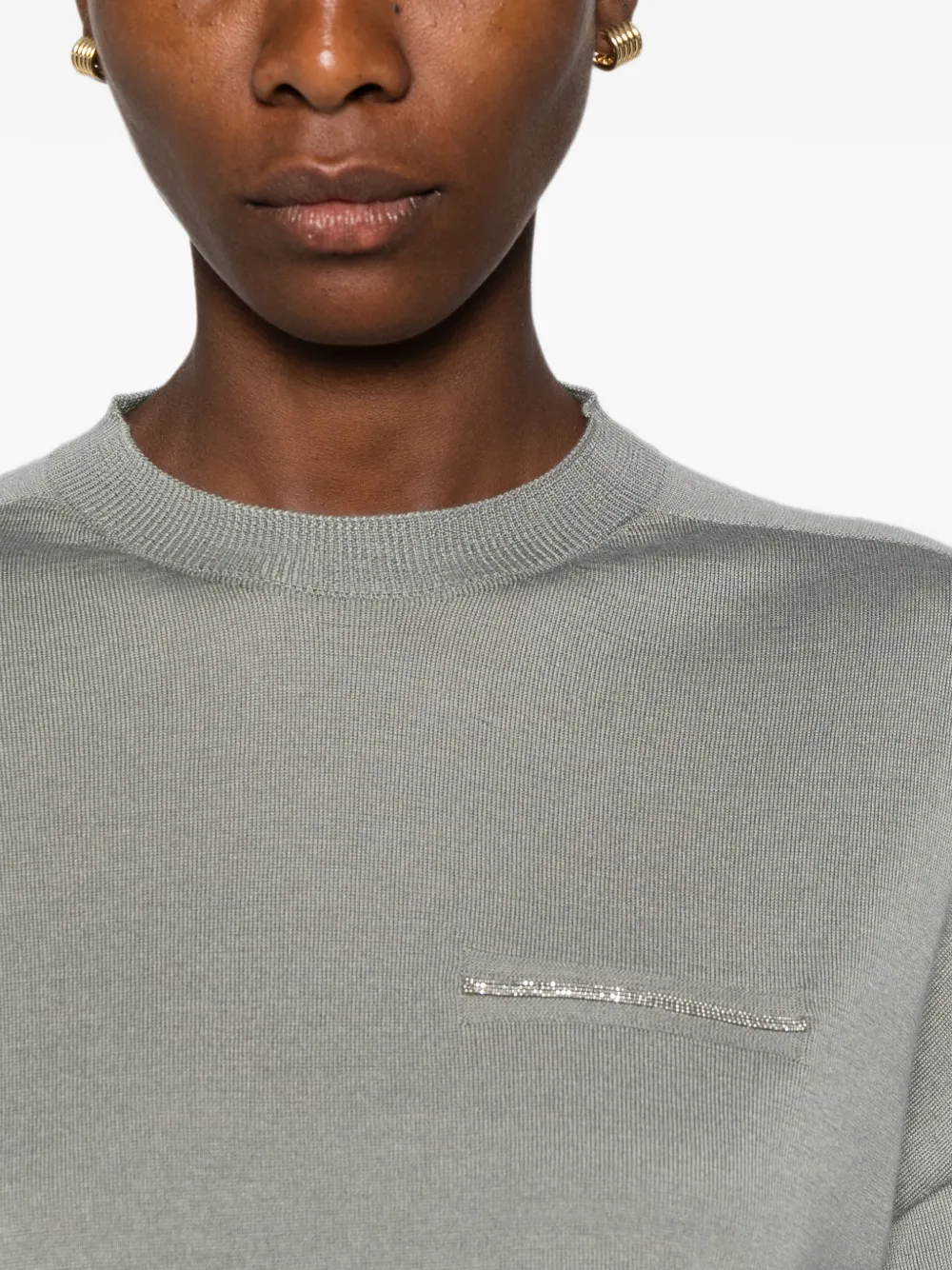 Peserico embellished-trim long-sleeve T-shirt Grijs