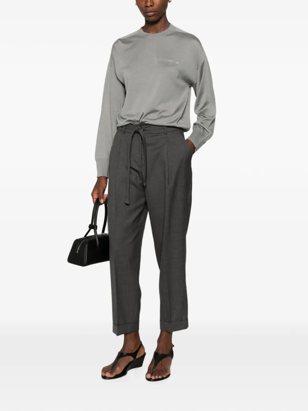 Peserico embellished-trim long-sleeve T-shirt Grijs