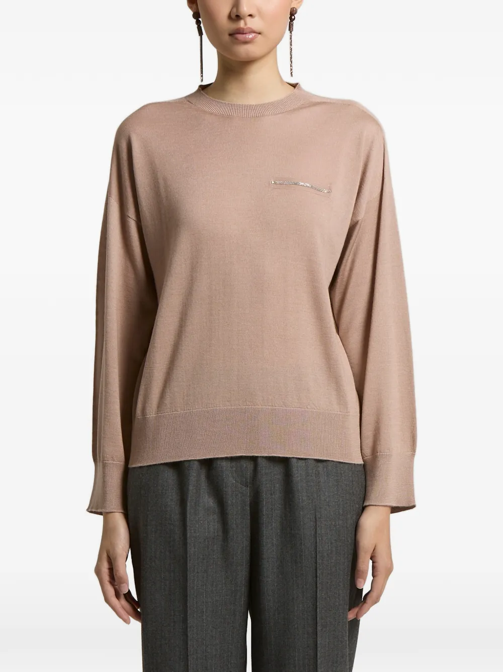 Peserico embellished-detail dropped-shoulder sweater - Neutrals