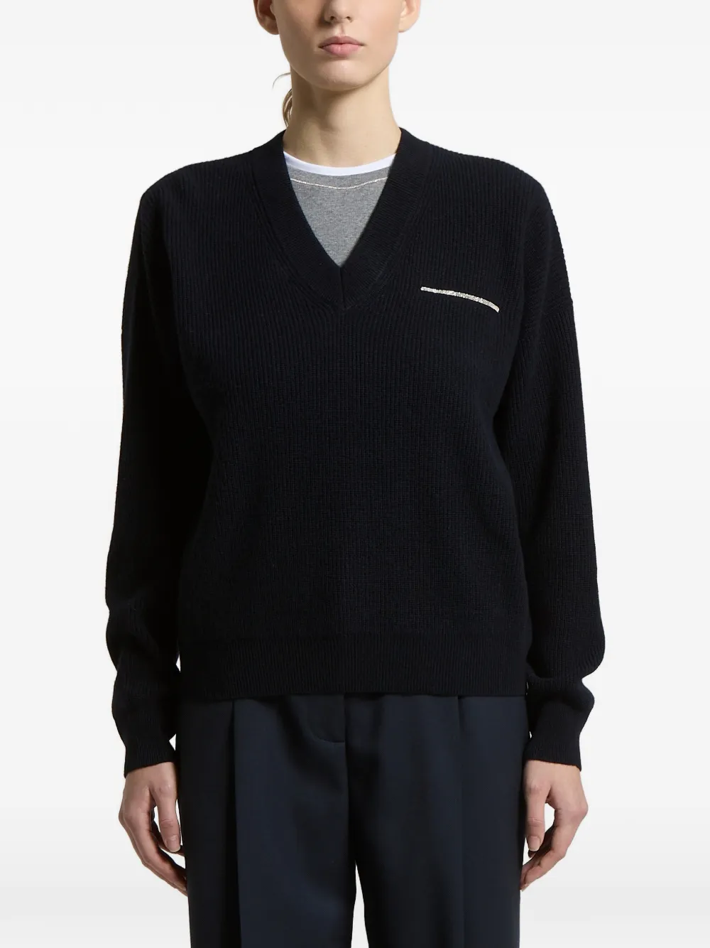 Peserico ribbed-knit V-neck sweater - Blu
