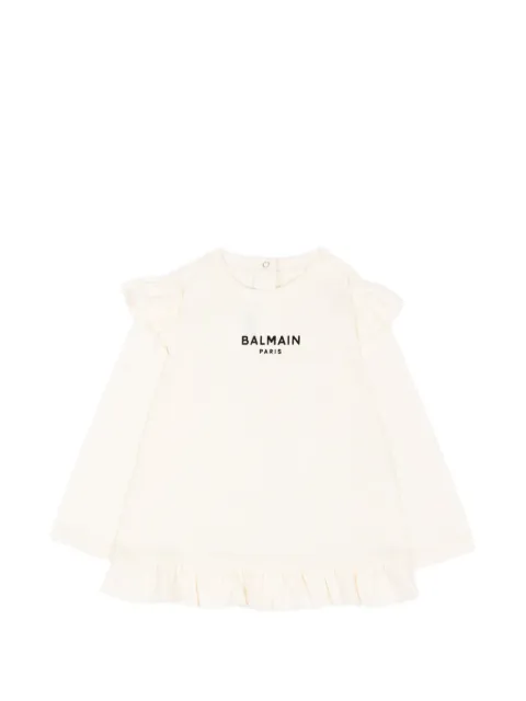 Balmain Kids ruffle-trimmed logo-print blouse