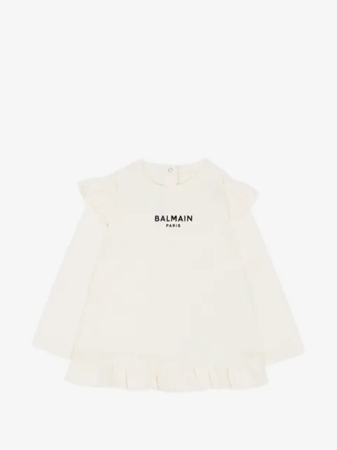 Balmain Kids blusa con volantes y logo estampado