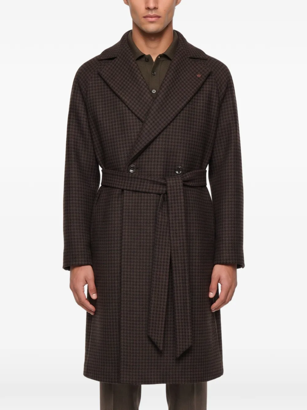 Tagliatore Hendricks houndstooth-pattern belted coat Bruin