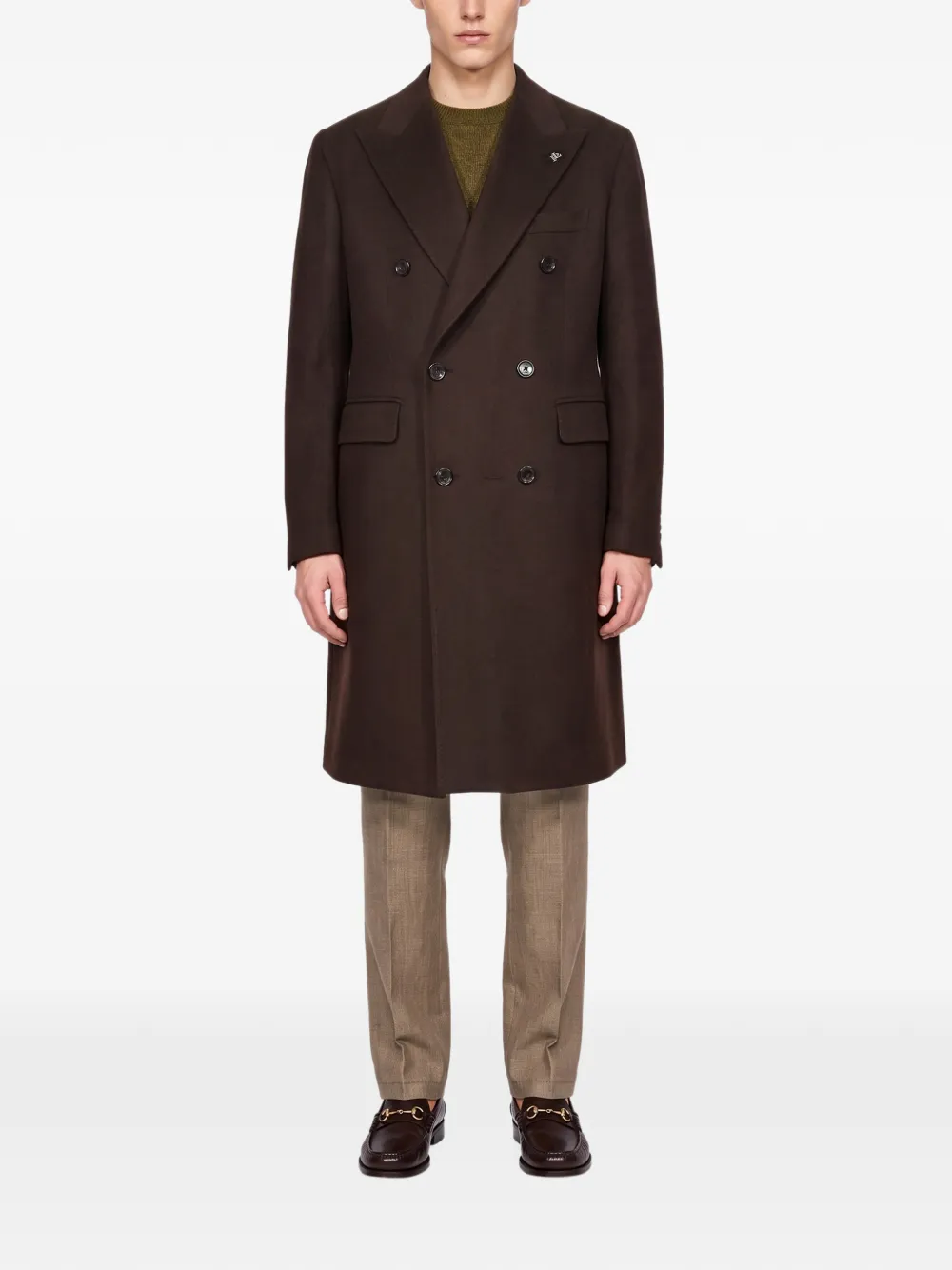 Tagliatore double-breasted peak-lapel coat Bruin