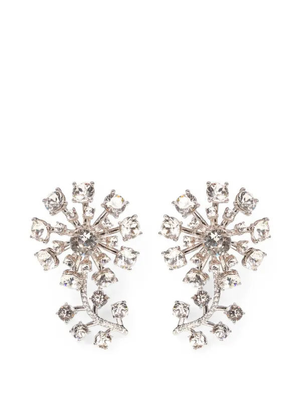 Self-Portrait Crystal-embellished Floral Earrings in Silver