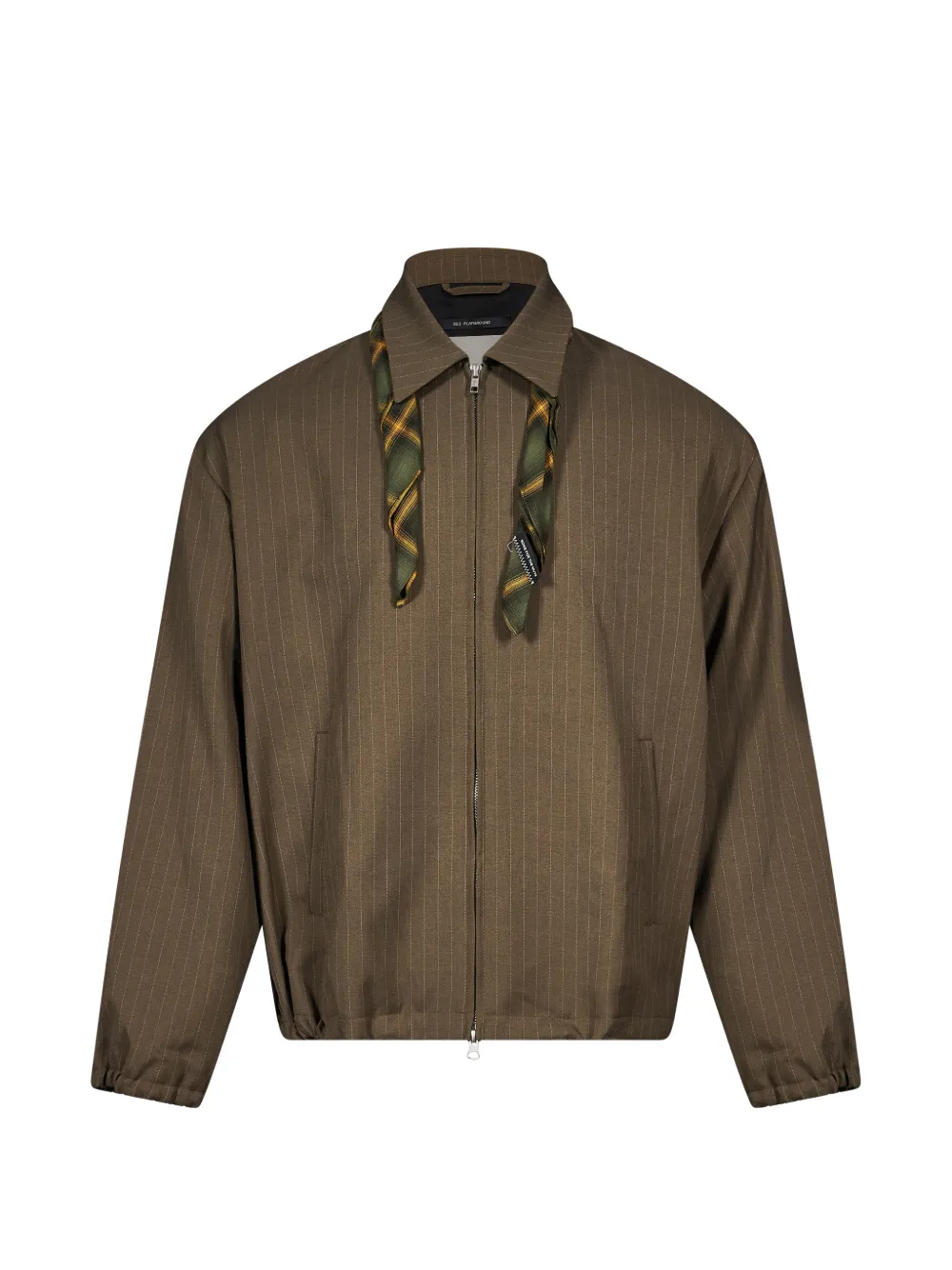 Song For The Mute pinstripe-pattern scarf-detail jacket - Brown