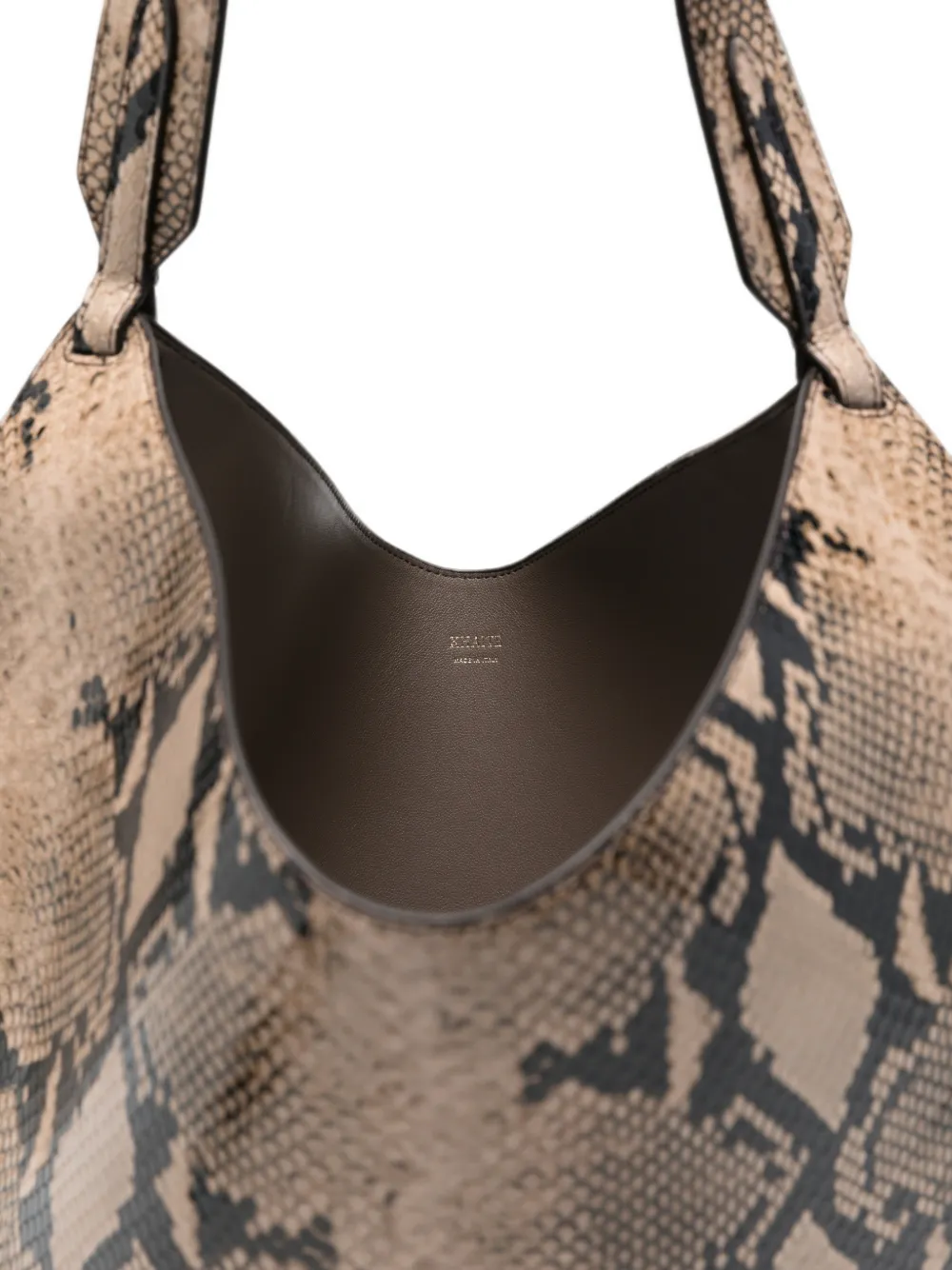 KHAITE Kleine Lotus shopper met slangen-effect Beige