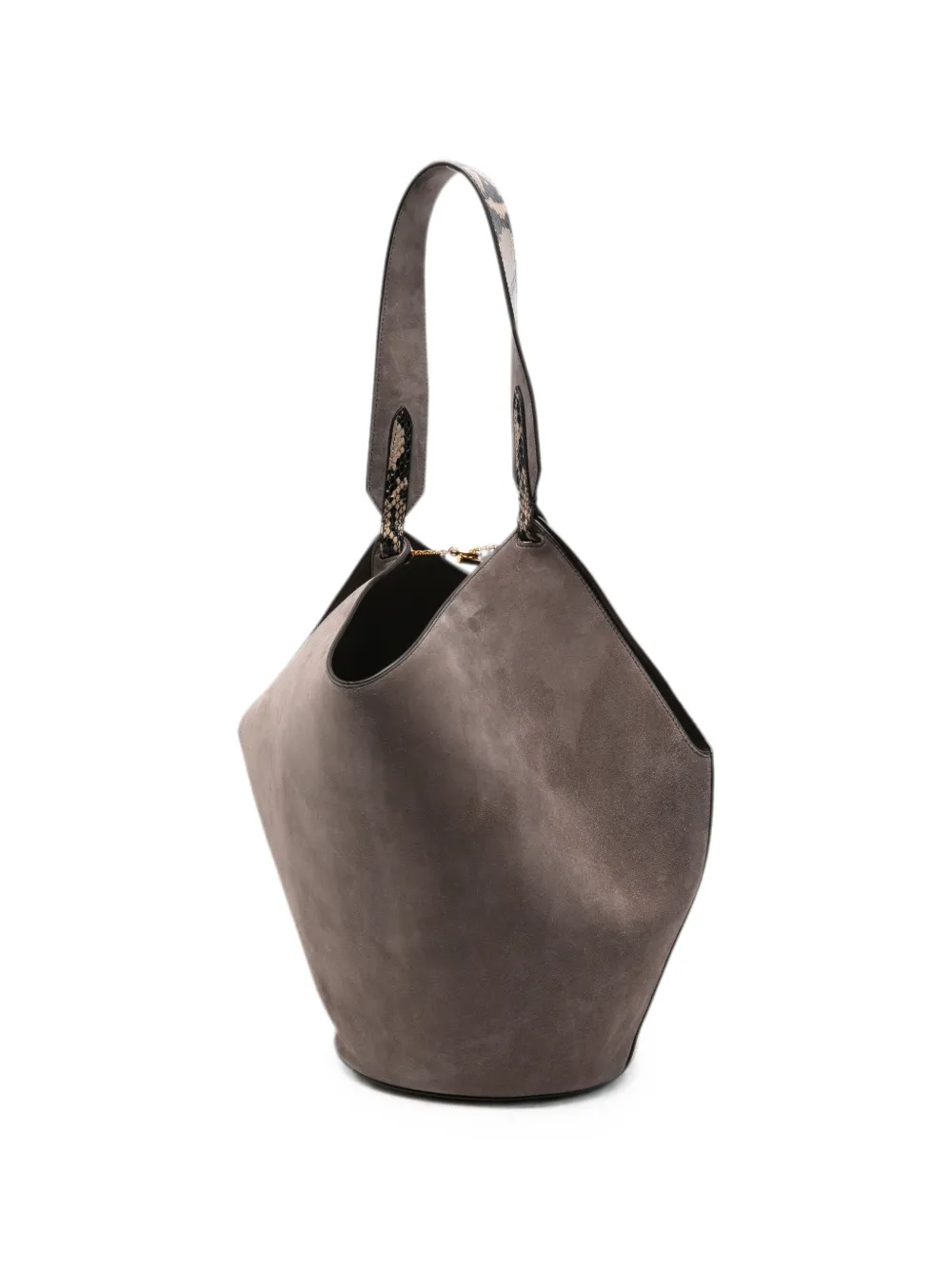KHAITE Kleine Lotus shopper met slangen-effect Beige