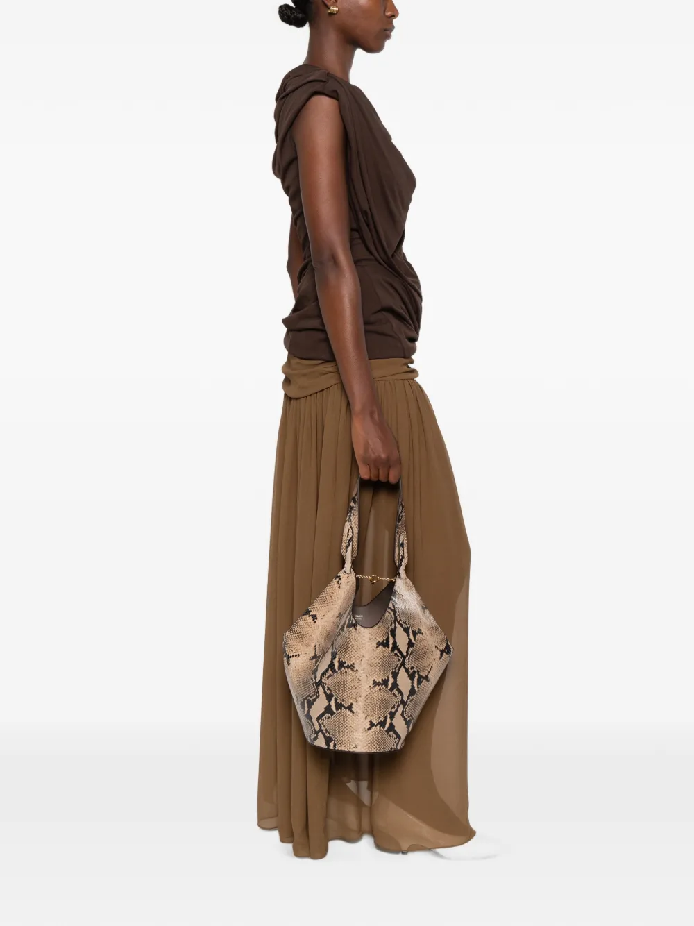 KHAITE Kleine Lotus shopper met slangen-effect Beige