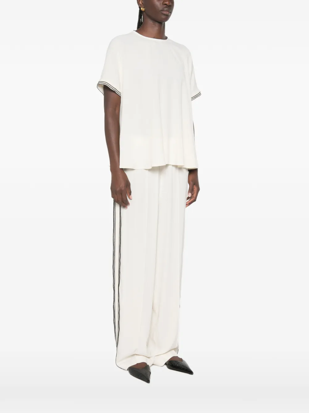 Fabiana Filippi Top met gestreepte afwerking en korte mouwen Beige