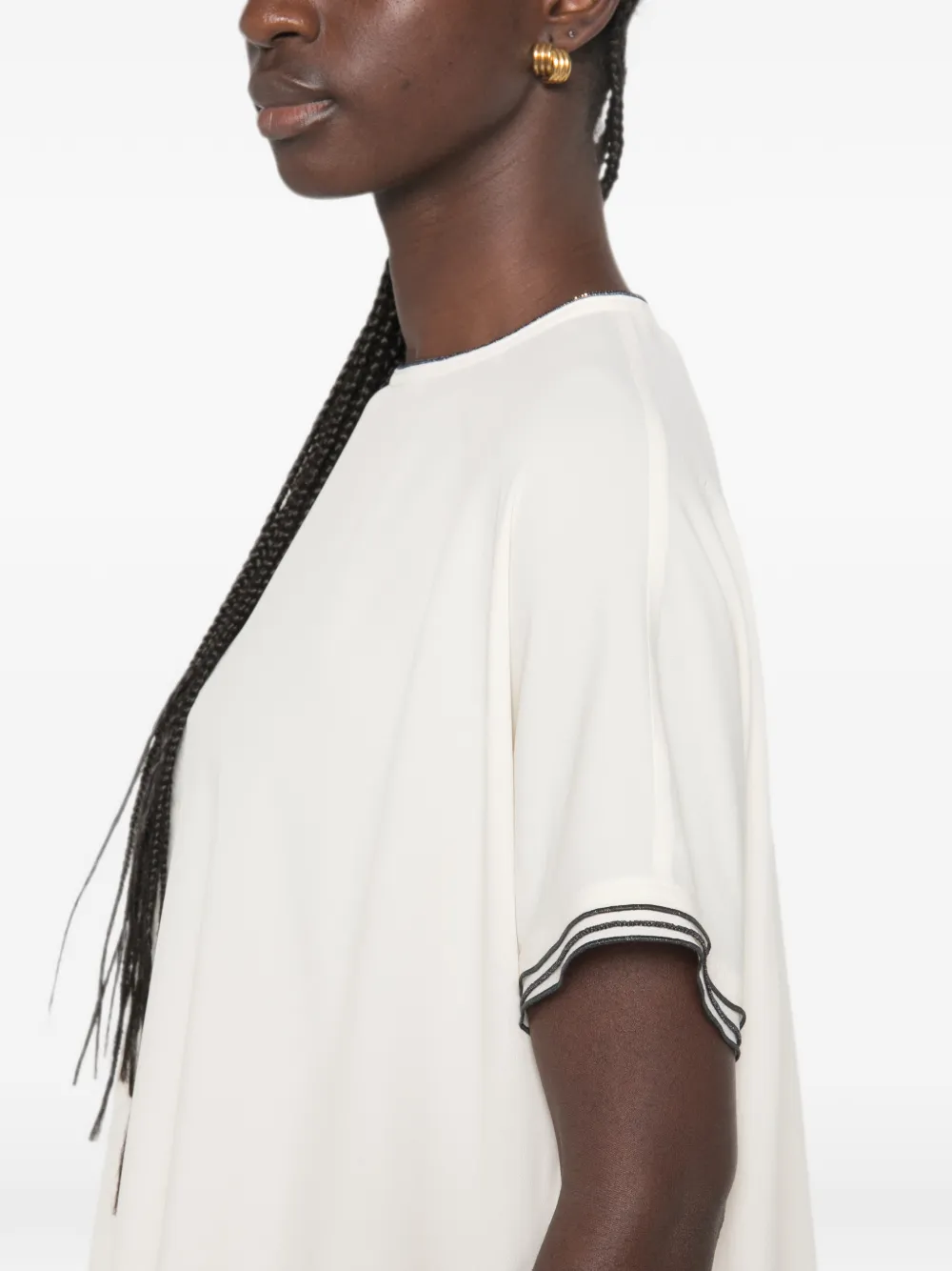 Fabiana Filippi Top met gestreepte afwerking en korte mouwen Beige