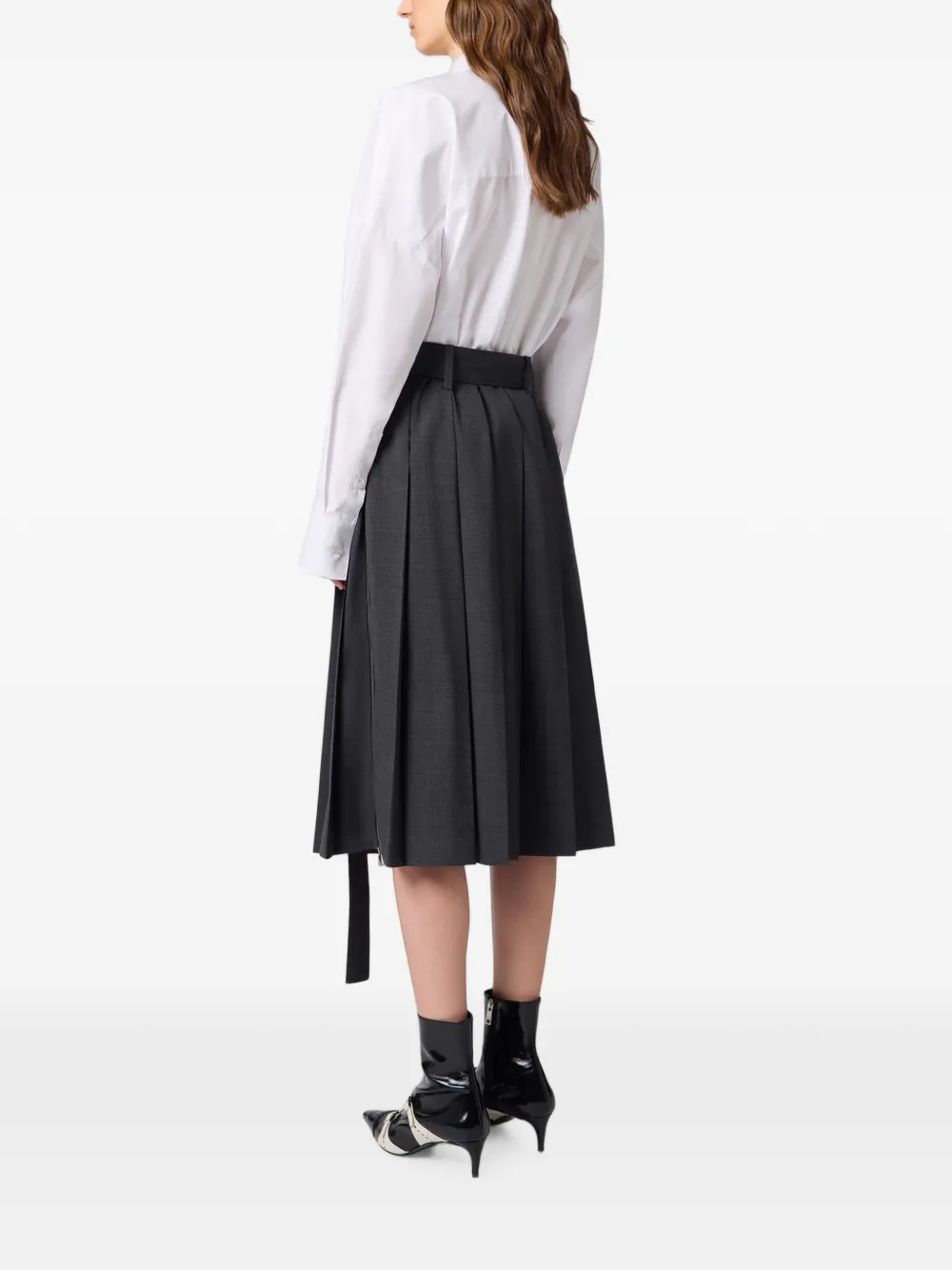 MSGM Midi-plooirok met ceintuur Grijs