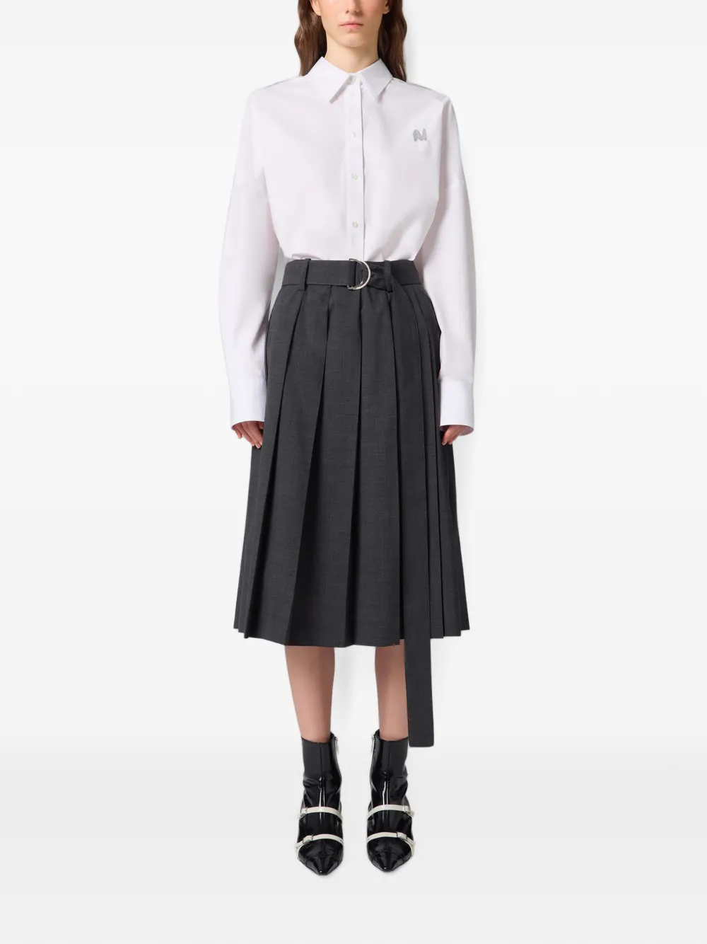 MSGM Midi-plooirok met ceintuur Grijs