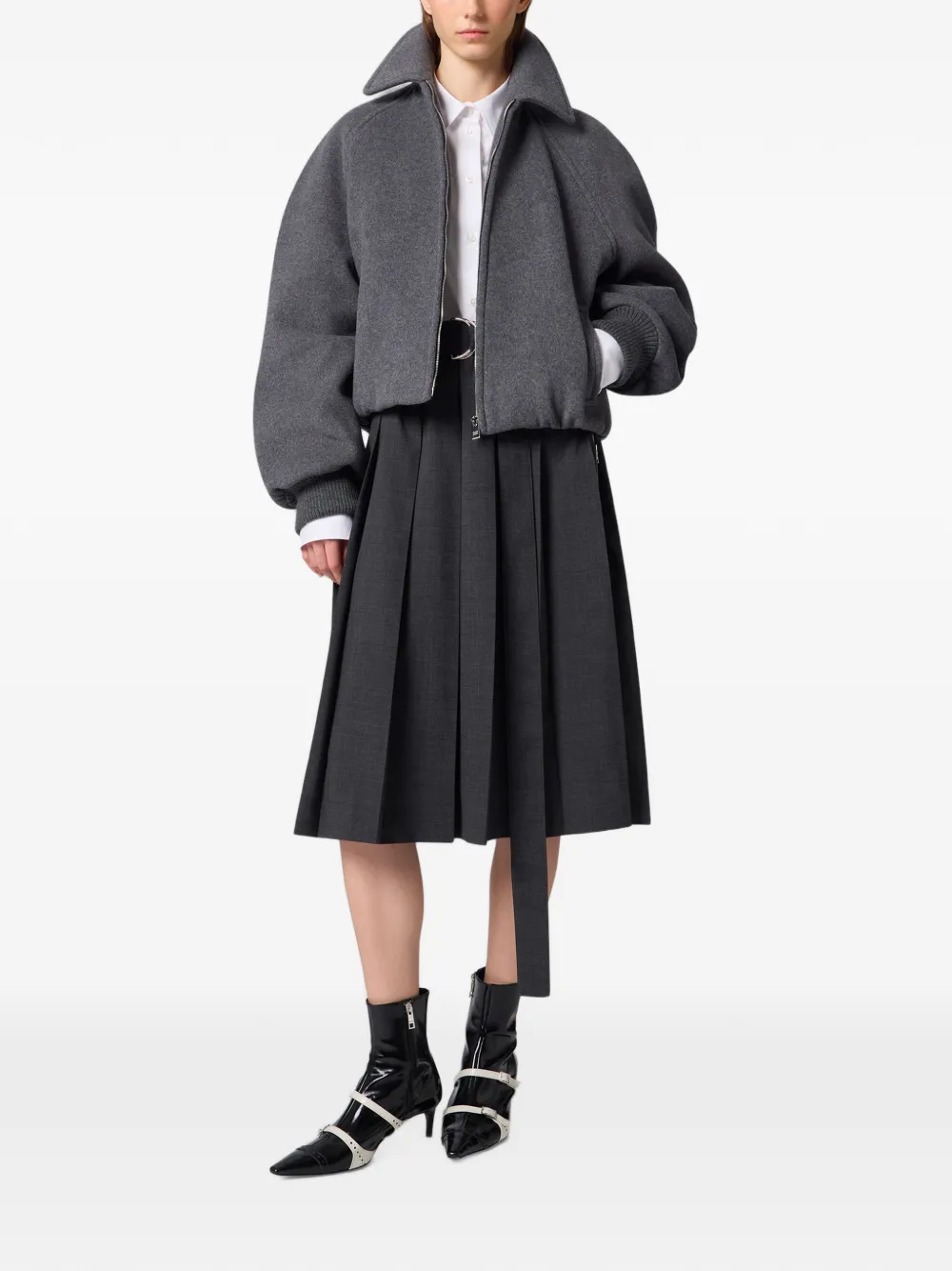 MSGM Midi-plooirok met ceintuur Grijs
