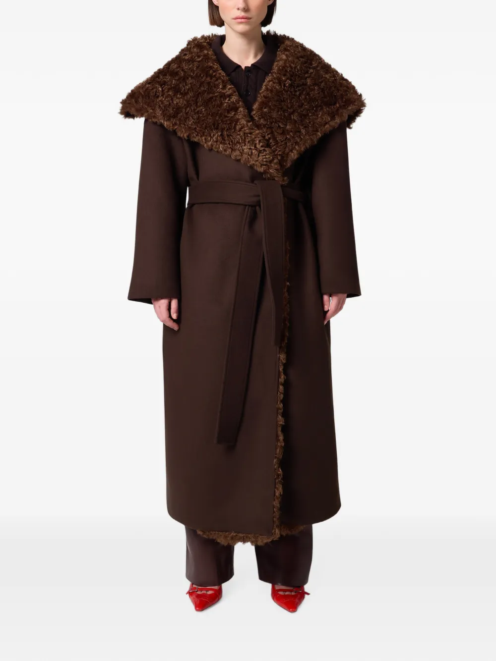 MSGM Lammy jas met ceintuur Bruin