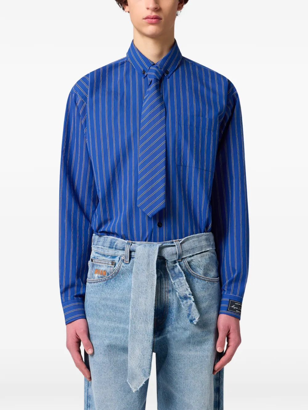 MSGM Gestreept overhemd met strik-detail Blauw
