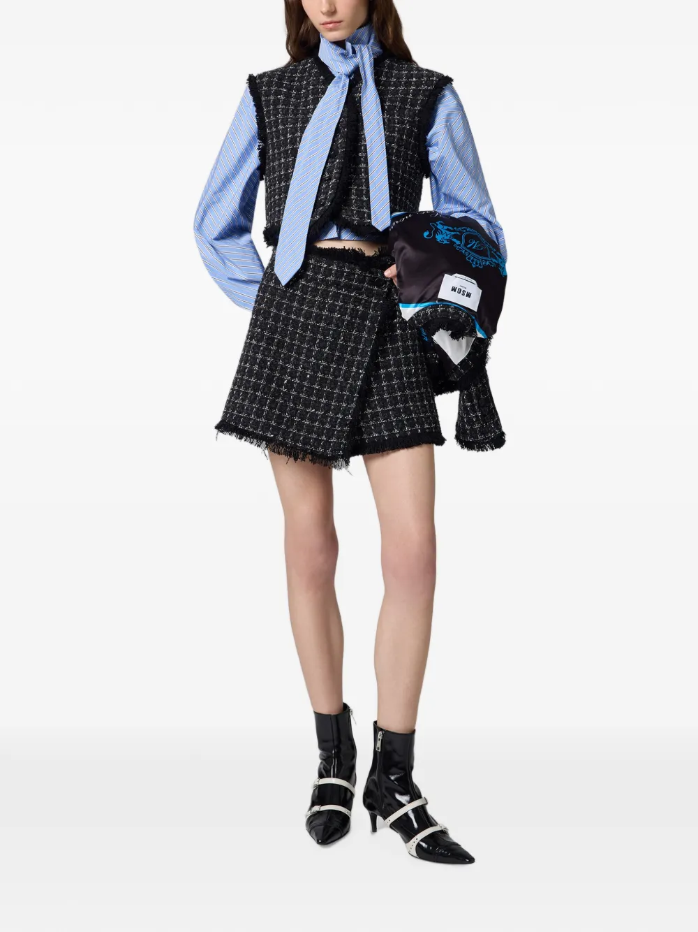 MSGM Bouclé jack met franje Zwart
