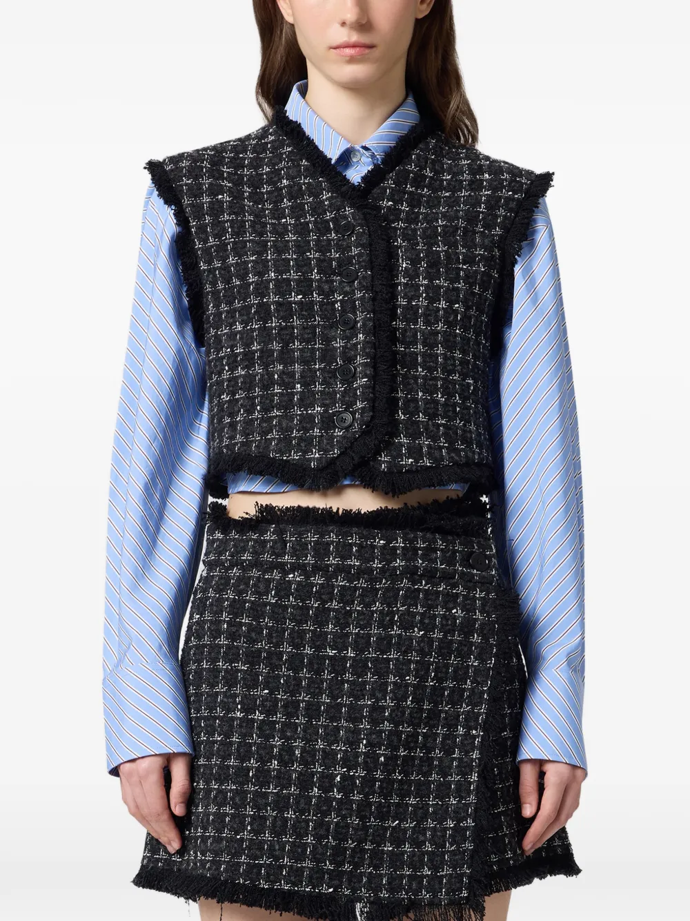 MSGM Bouclé jack met franje Zwart
