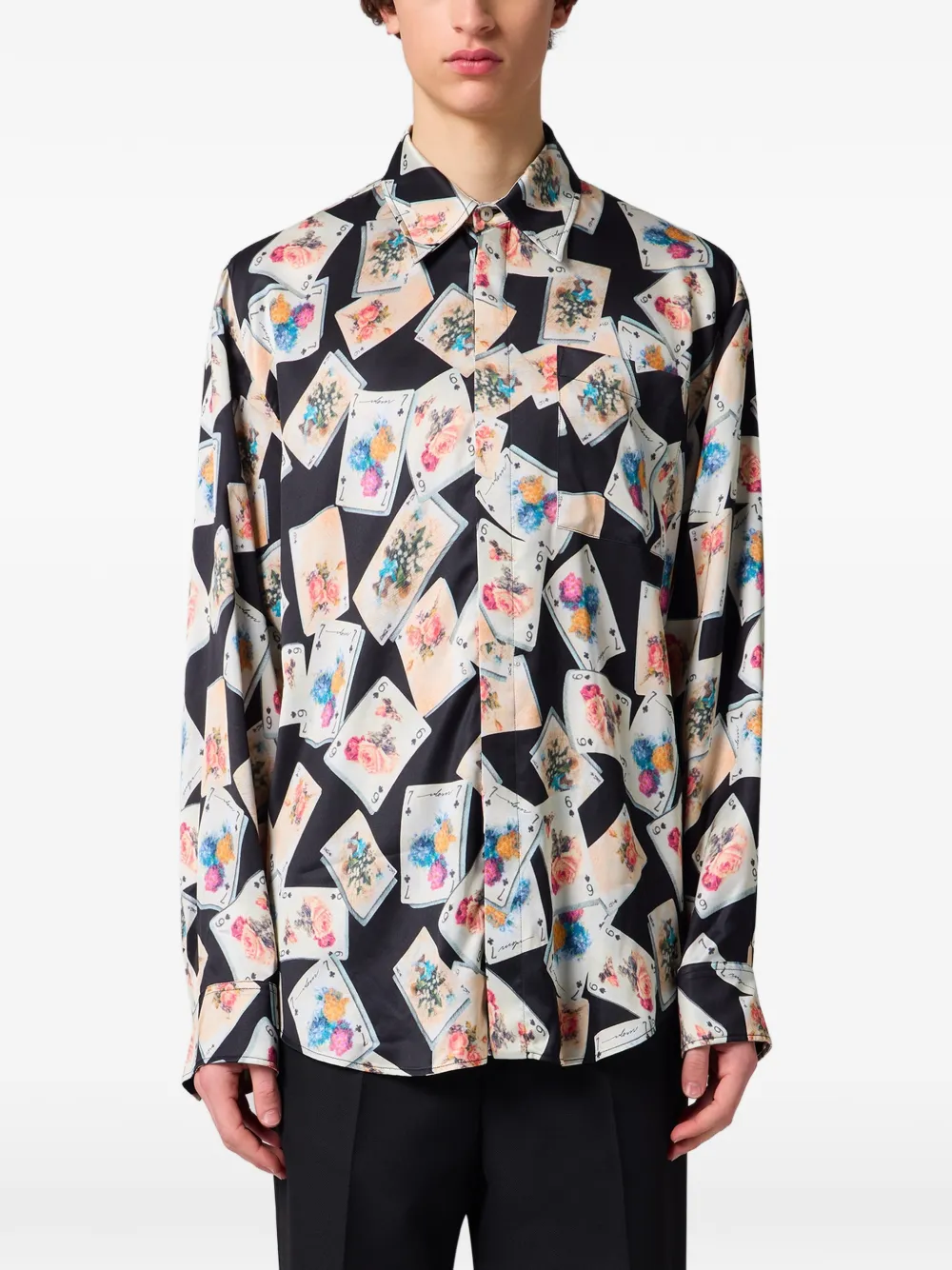 MSGM Overhemd met speelkaart-print en knopen Zwart