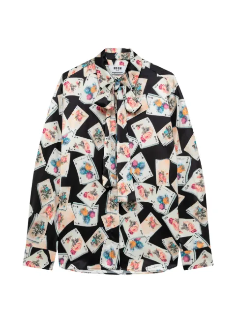 MSGM blusa con motivo de cartas y lazo en el cuello