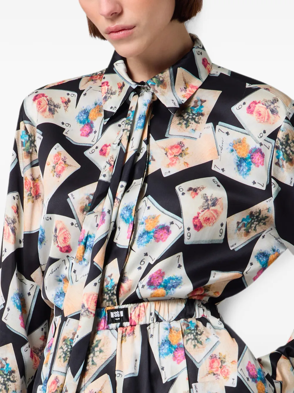 MSGM Blouse met strik en speelkaartprint Zwart