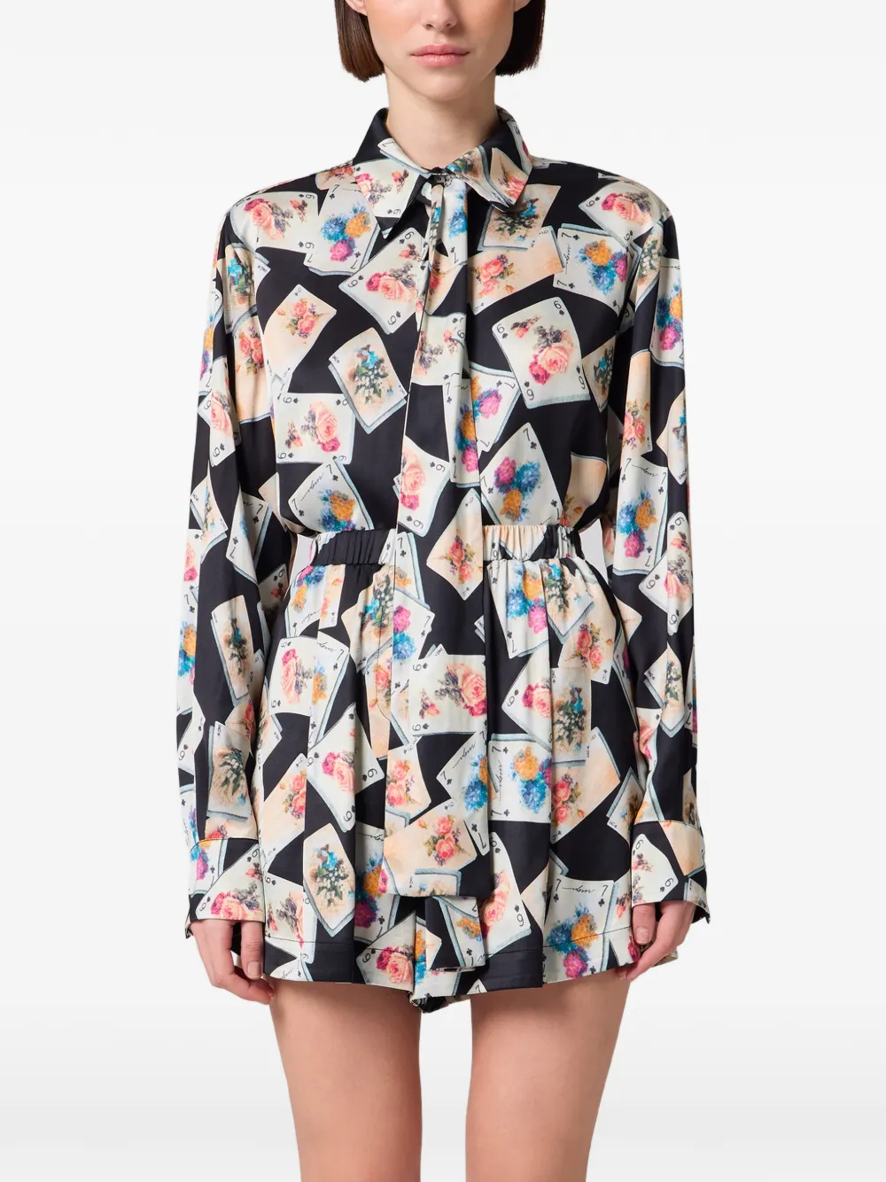 MSGM Blouse met strik en speelkaartprint Zwart