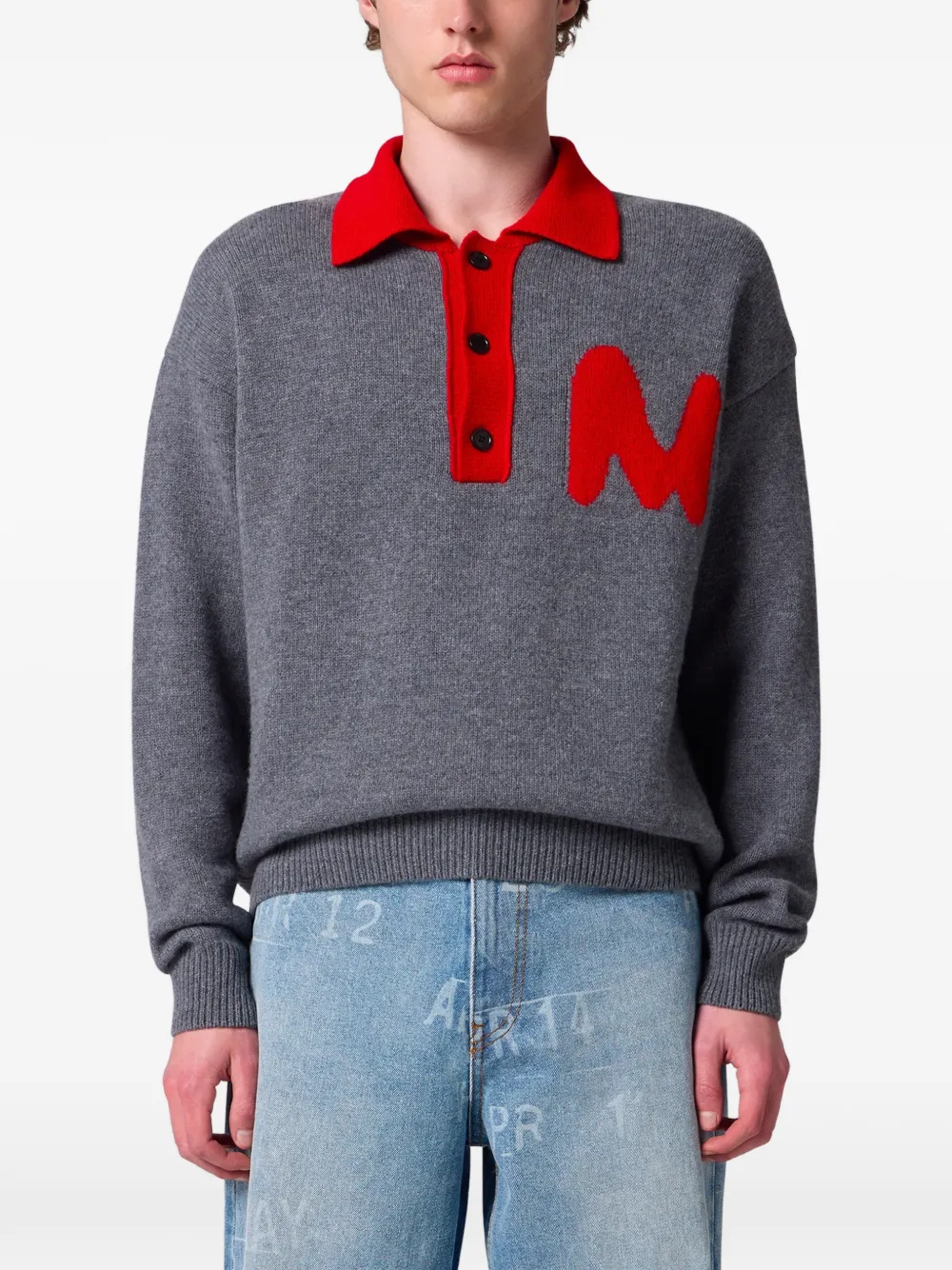 MSGM Poloshirt met knopen en logo-patch Grijs