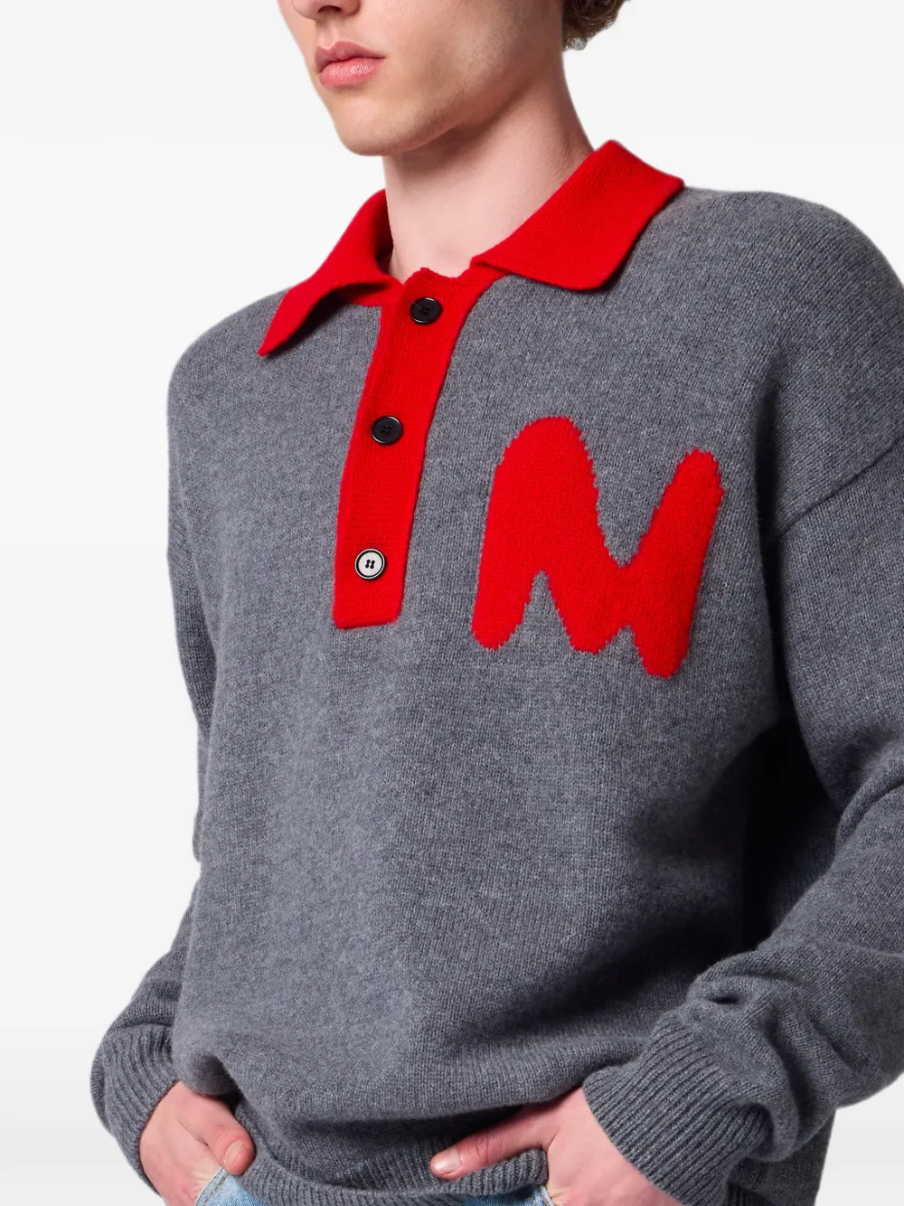 MSGM Poloshirt met knopen en logo-patch Grijs