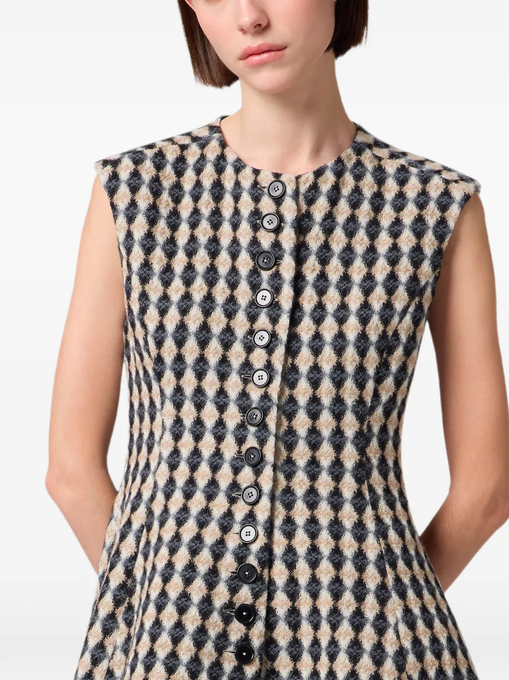 MSGM Jurk met argyle-patroon en knopen Zwart