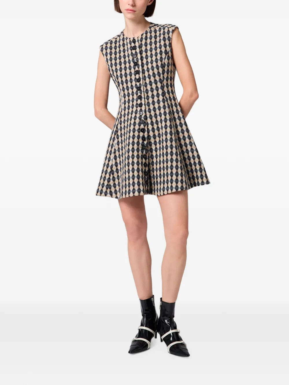 MSGM Jurk met argyle-patroon en knopen Zwart