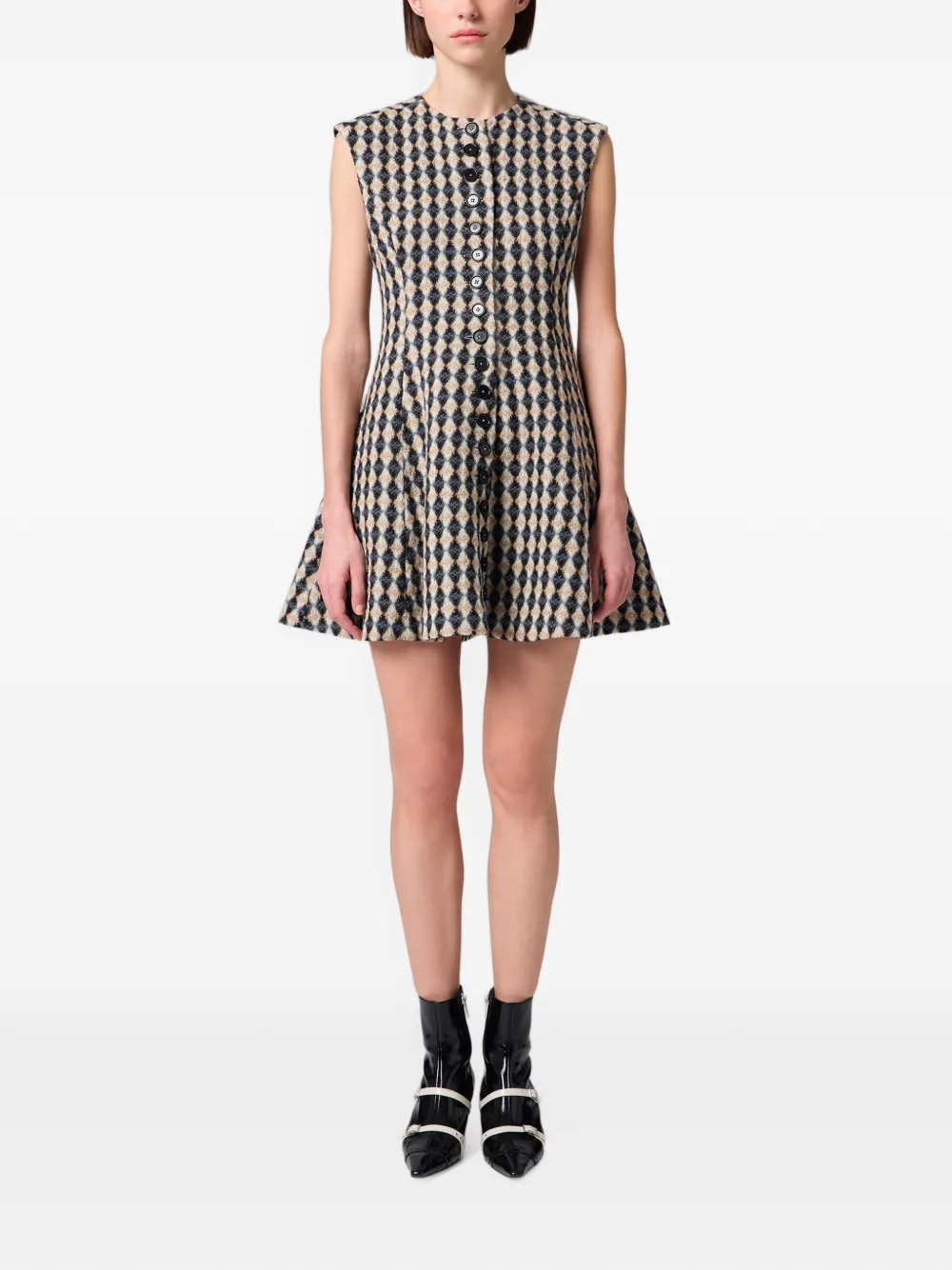 MSGM Jurk met argyle-patroon en knopen Zwart