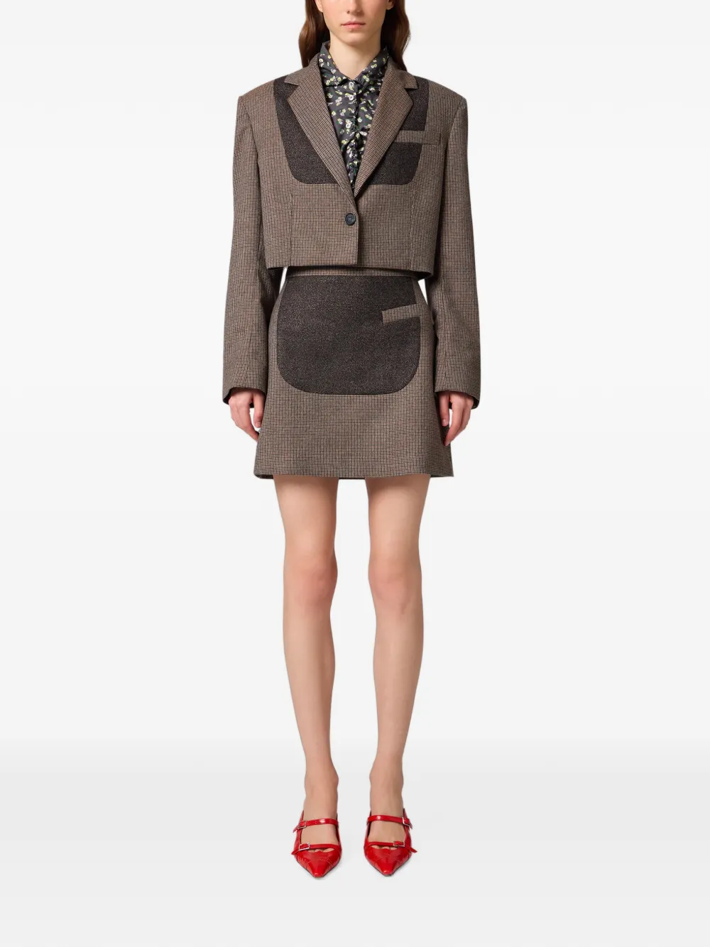MSGM Mini-rok met pied-de-poule print en patch Bruin