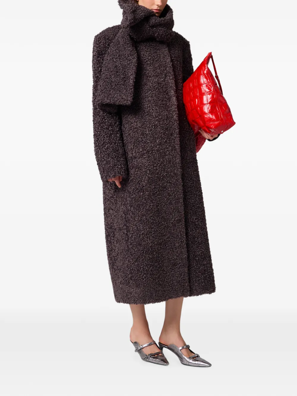 MSGM Jas met bouclé-effect en sjaaldetail Paars