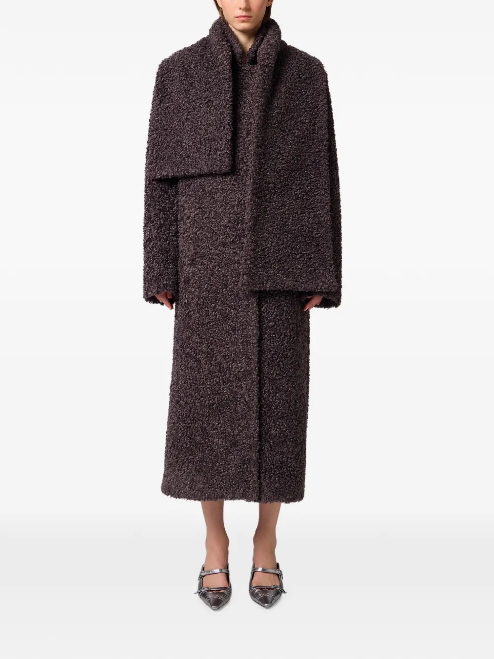 MSGM Jas met bouclé-effect en sjaaldetail Paars