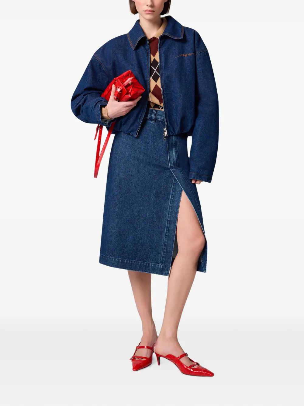 MSGM Spijkerjack met geborduurd logo Blauw