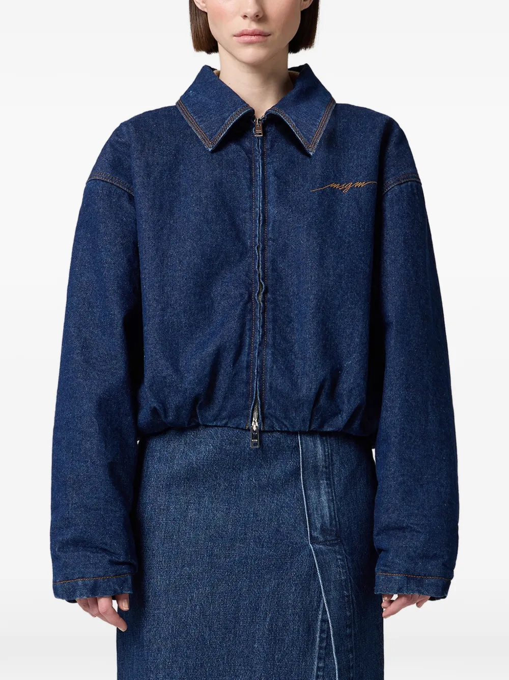 MSGM Spijkerjack met geborduurd logo Blauw