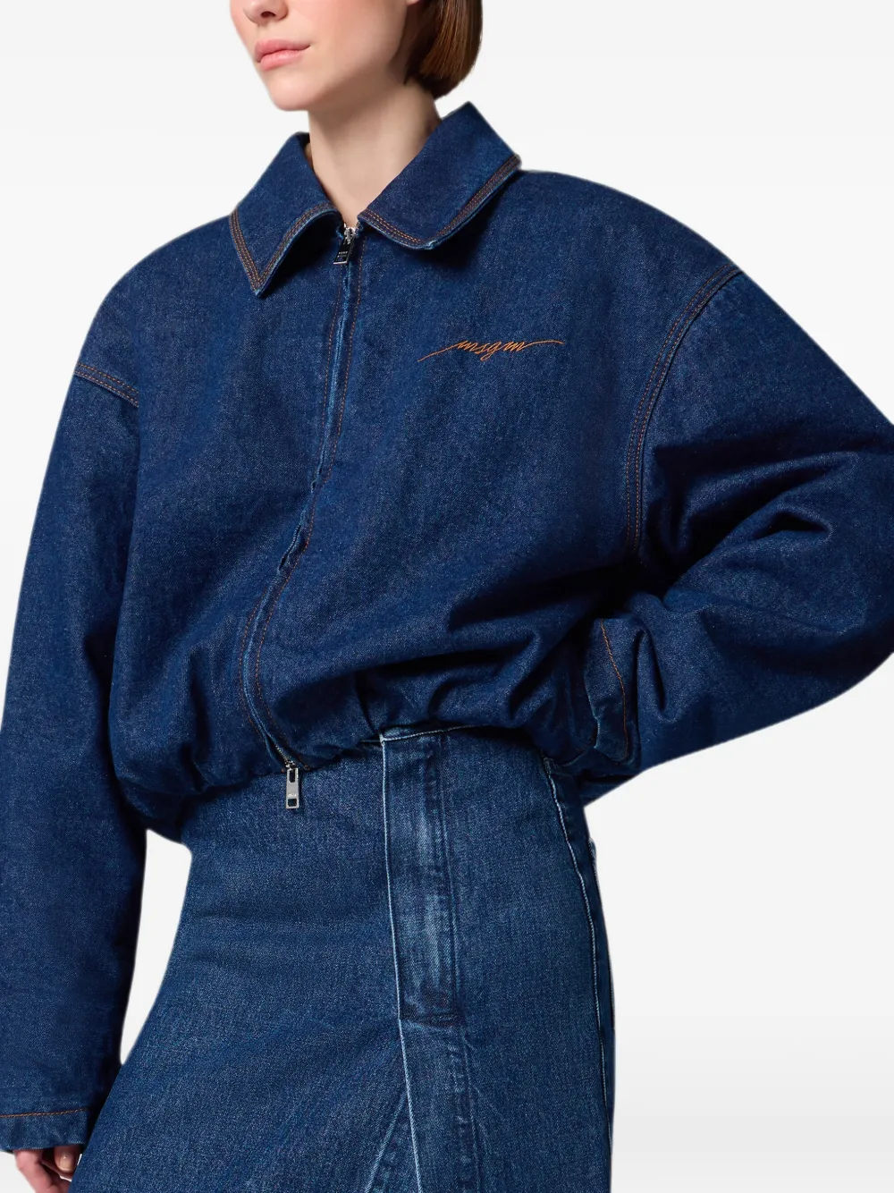 MSGM Spijkerjack met geborduurd logo Blauw