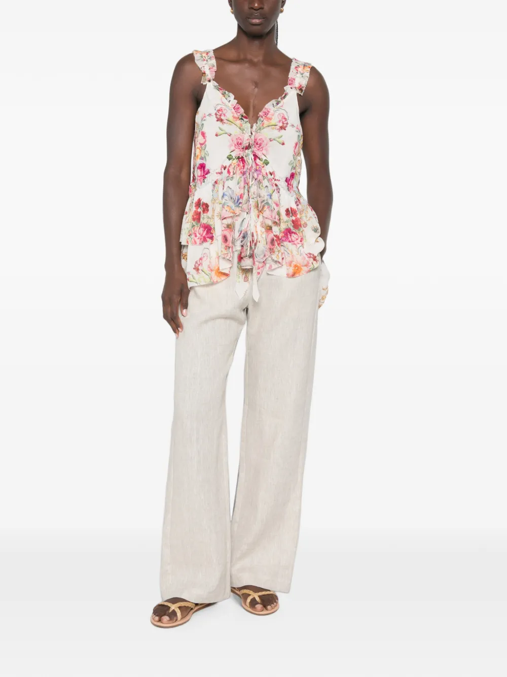 Camilla Top met bloemenprint Wit