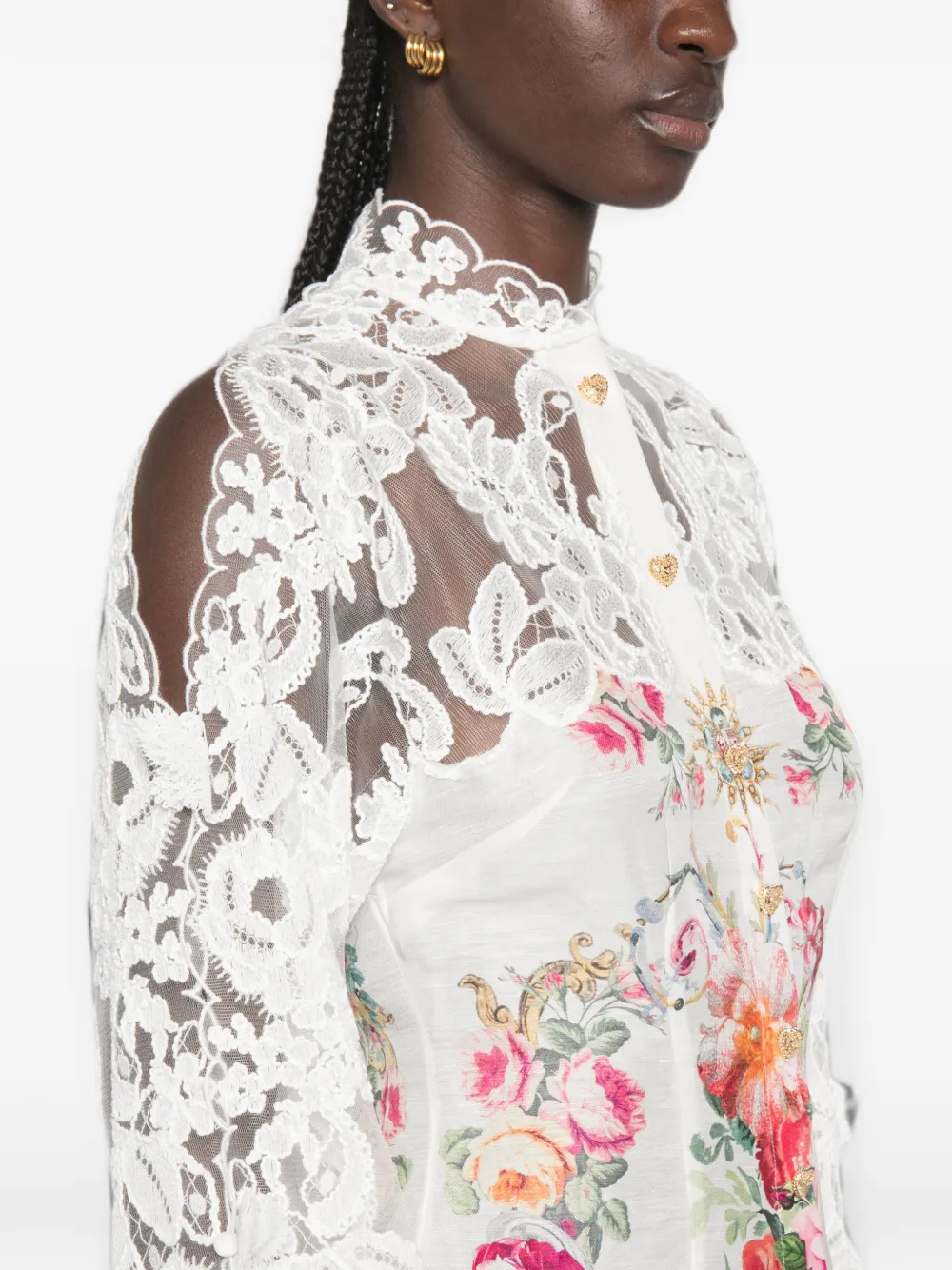 Camilla Mini-jurk met bloemenprint en kanten vlakken Wit