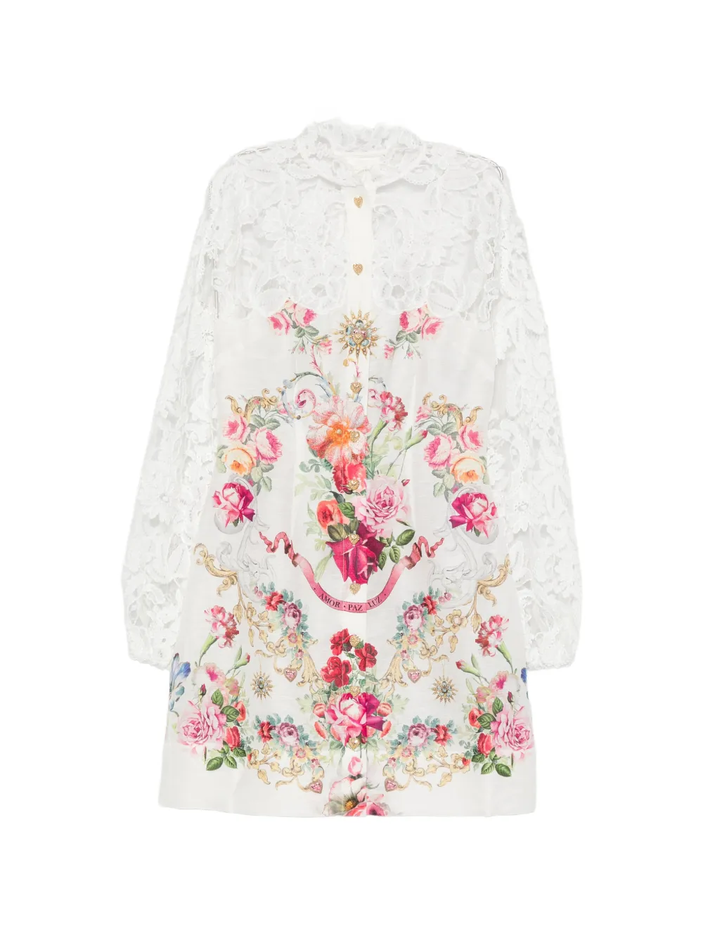 Camilla lace-panelled floral-print mini dress - Bianco