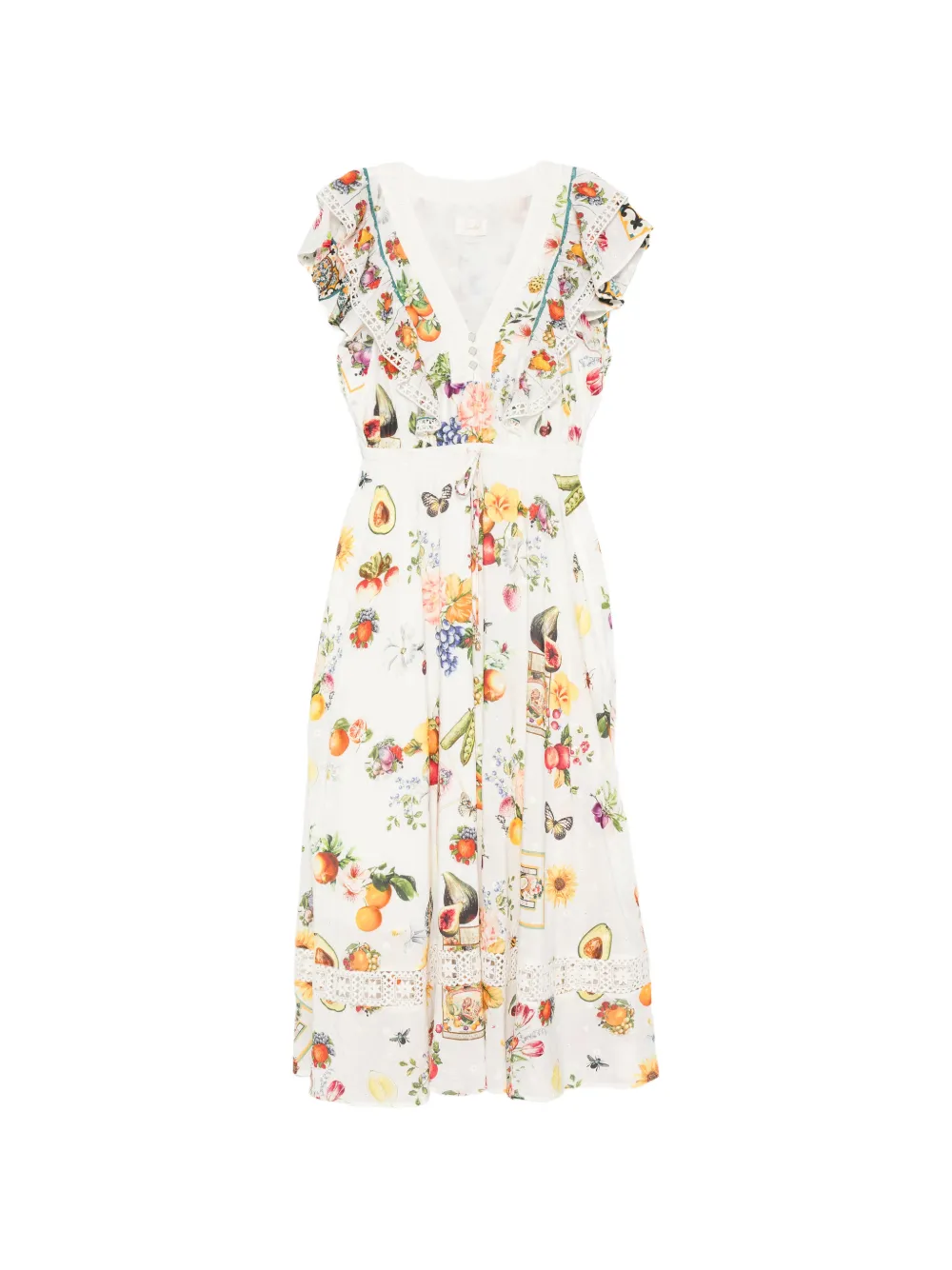 Camilla fruit-print ruffled midi dress - Bianco